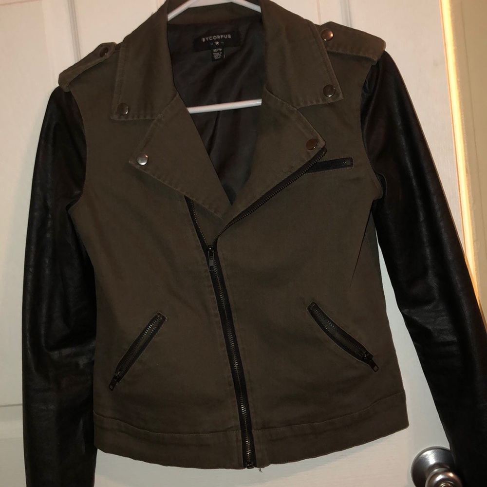 Urban Outfitters Olive Green & leather jacket